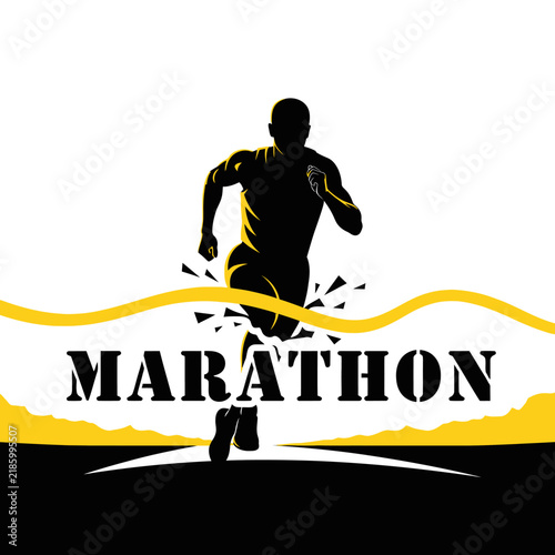 Dynamic Marathon Runner Crossing Finish Line Graphic Sport Event Celebration
