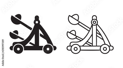 Foto medieval catapult vector icon pair, black silhouette black black silhouette with