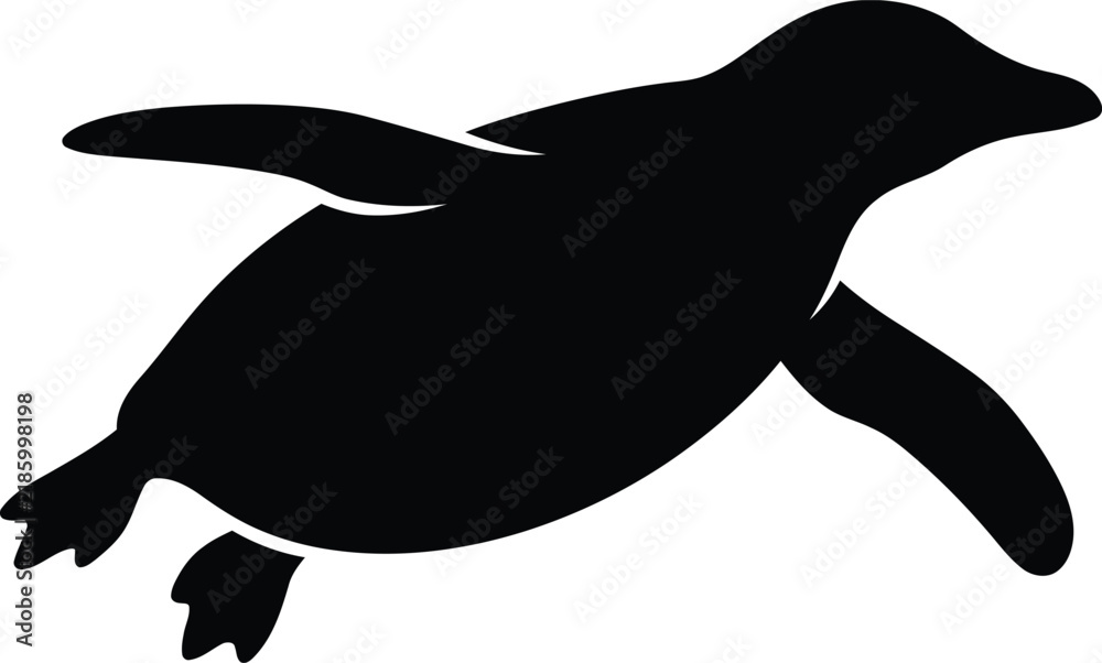 Fototapeta premium Sea Turtle Swimming Black Marine Animal Silhouette on White