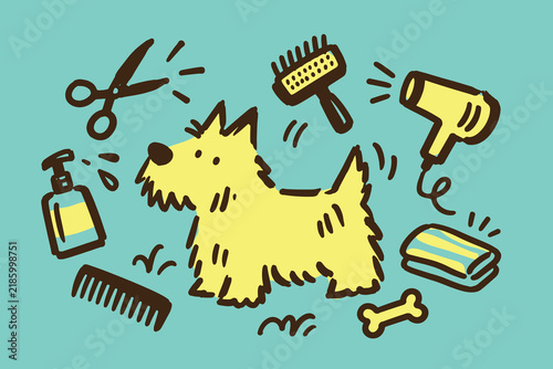 Dog Grooming Tools Hand Drawn Doodle Illustration