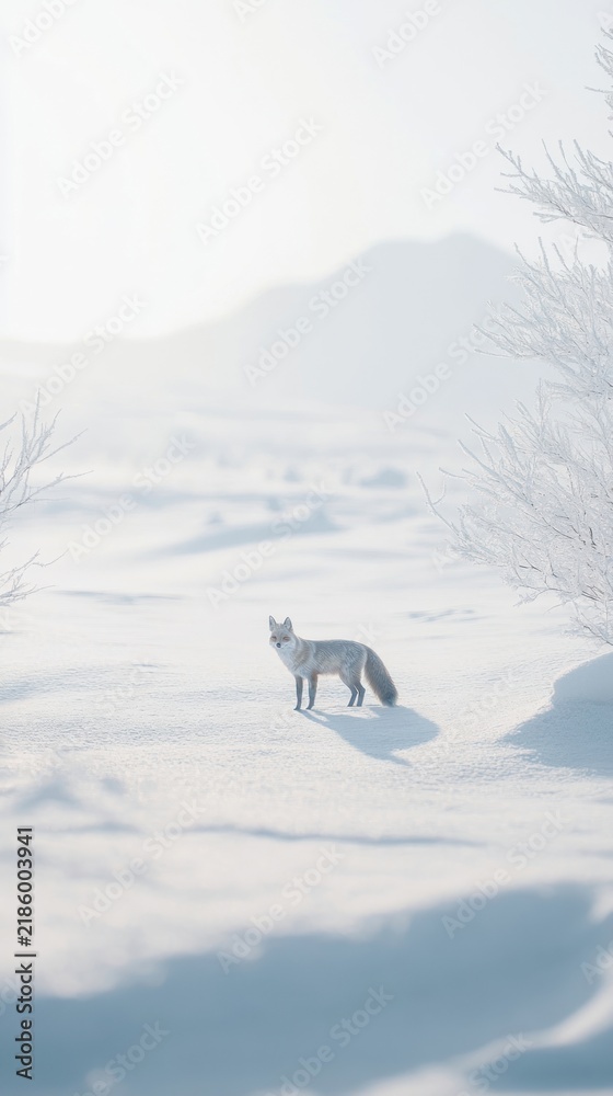Fototapeta premium Red fox wildlife nature white.