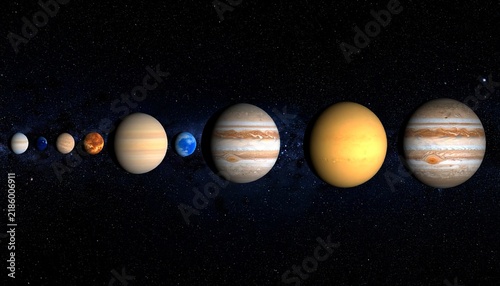 Planets of the Solar System Aligned in Deep Space Cosmic Illustration of Planetary Bodies