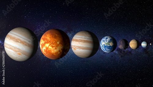 Cinematic Illustration of Various Planetary Spheres Aligned in the Deep Cosmic Void of Outer Space