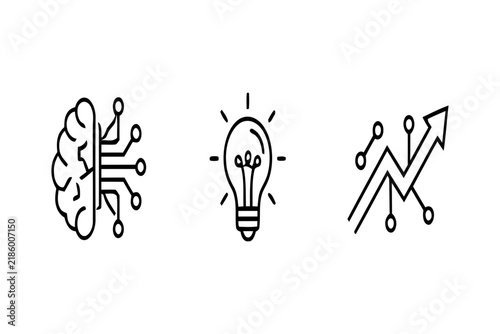 Digital intelligence, creative innovation, and strategic business growth symbols conveying technological advancement and modern concepts