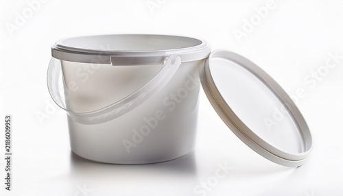 white plastic bucket with lid on a white background