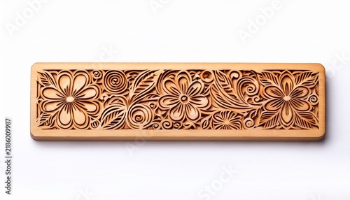 wooden bookmark with floral laser cut design isolated on white background