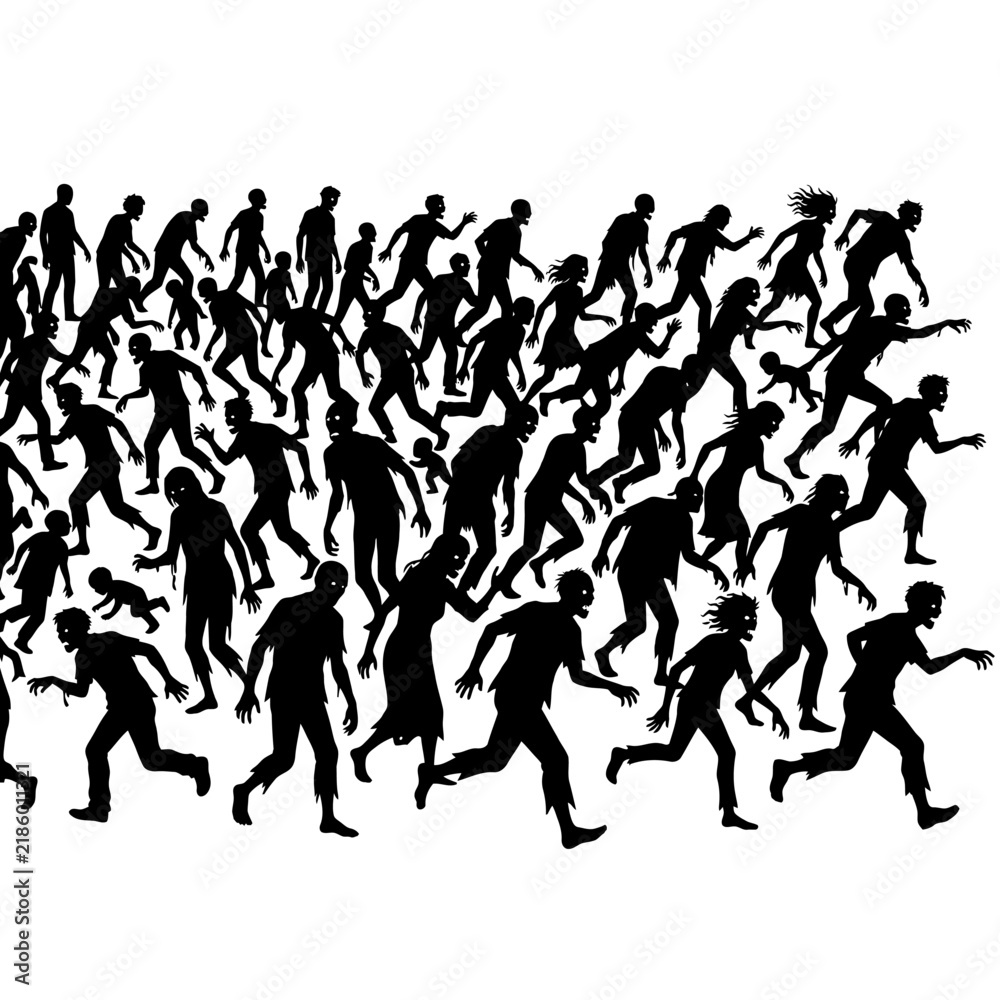 Obraz premium Crowd Of Silhouetted Figures Moving In A Group