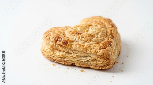 Freshly Baked Heart Shaped Puff Pastry Isolated on Pure White Background