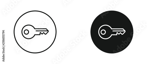 Key circle button line icon set featuring home security, login access, privacy protection, keyhole and secure authentication symbols for modern interface design.