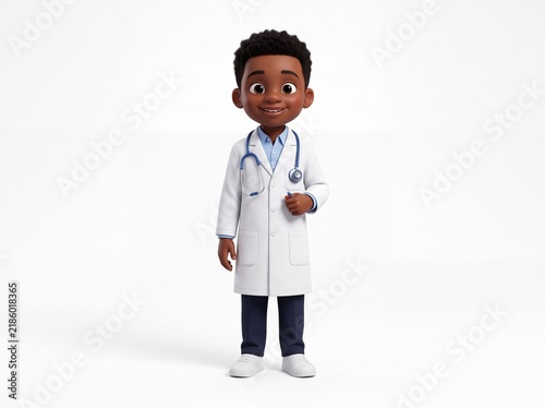 young boy cartoon wearing a doctor coat with a stethoscope