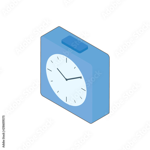 Isometric blue alarm clock illustration on white background
