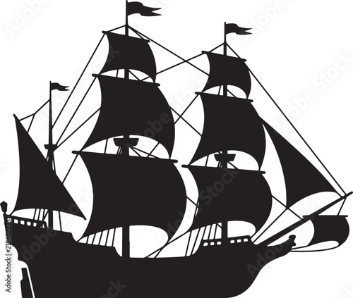 Pirate Sailing Ship Silhouette Vector