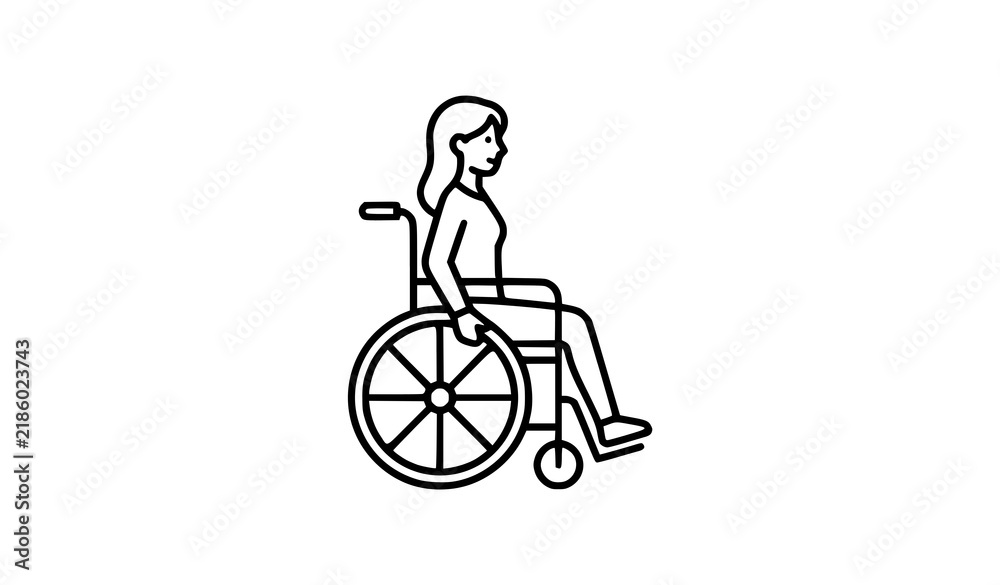 Obraz premium Disabled Girl in Wheelchair Accessibility Line Icon Vector