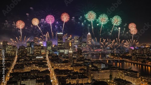 Spectacular Fireworks Display Over City Skyline - A Night of Celebration.