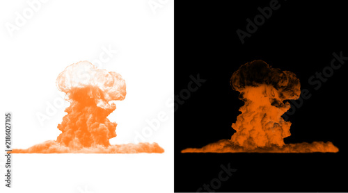 Photography Orange mushroom cloud explosion, fiery nuclear blast smoke effect, volcanic erup