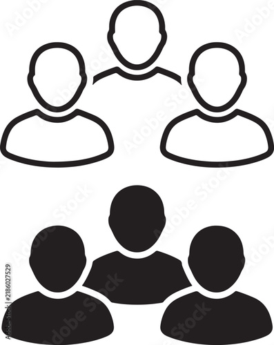 Outline and solid black group of people icons on white background