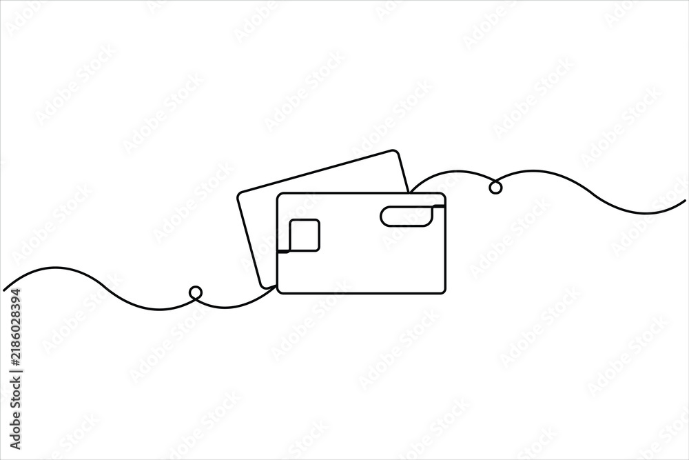 Obraz premium Credit card continuous one line drawing of minimalist finance concept vector art illustration