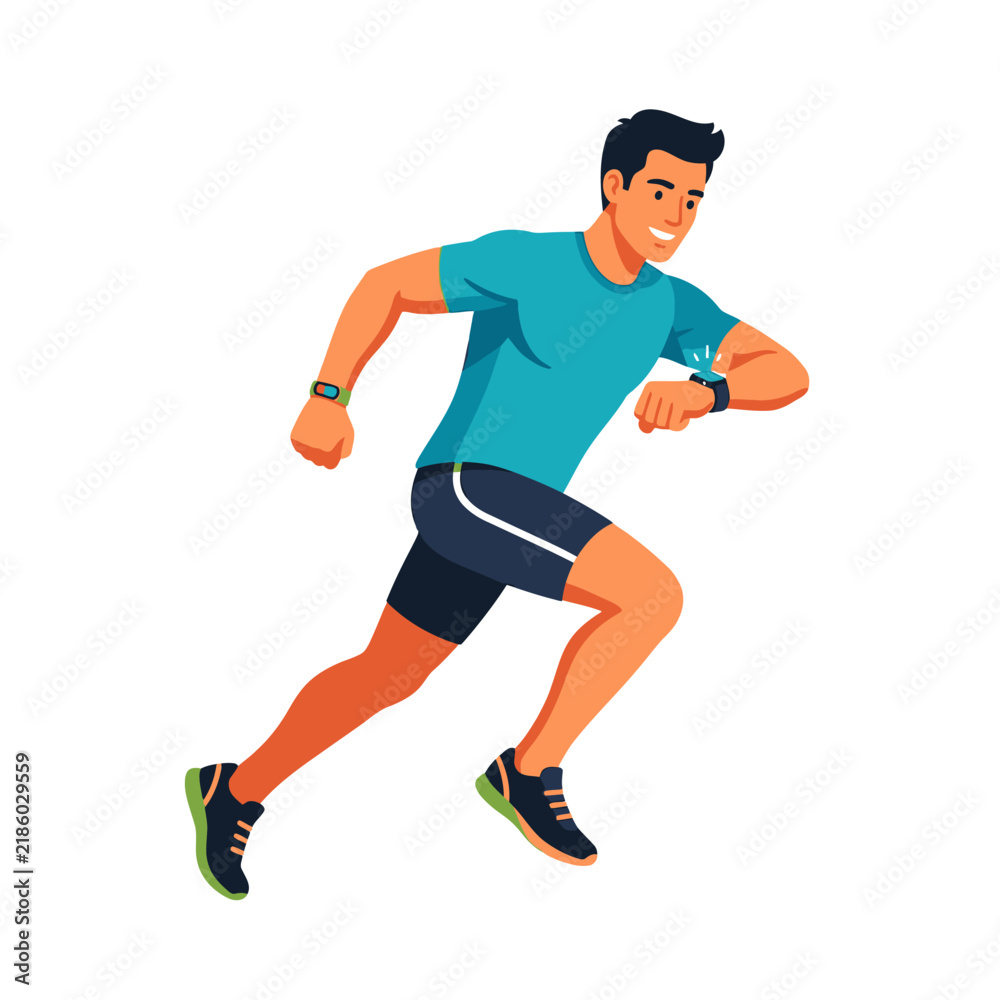 Fototapeta premium Active Man Running With Smartwatch Tracking Fitness Progress and Health Data