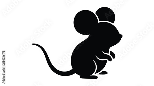 A black mouse silhouette stands upright on transparent background rodent murine