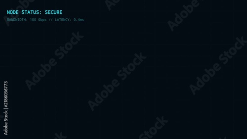 Digital Interface Screen Displaying Cyber Security Node Network Connectivity Status With Minimalist Typography In Dark Futuristic Environment