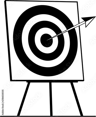 Archery Bullseye Target Board with Arrow Hitting Center Vector Icon, Business Goal and Success Concept Art