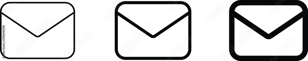 Obraz premium Email icon set for mail envelope message on isolated transparent background, minimalist vector outline symbol for inbox letter send, clean mobile application user interface element