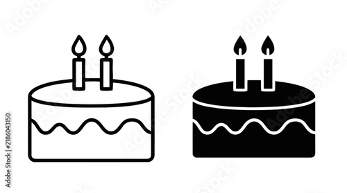 Vector illustration of birthday cake icon set with two candles on a transparent background