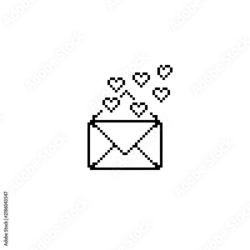 Pixel art envelope with hearts romantic icon
