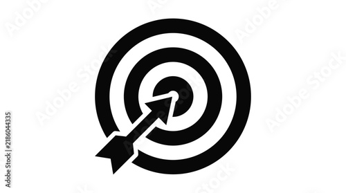 Dart hitting target center black silhouette on transparent background arrow bullseye