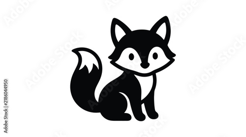 A black fox silhouette sits attentively on transparent background vulpine canid