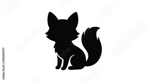 A black fox silhouette rests on transparent background vulpine canine mammal