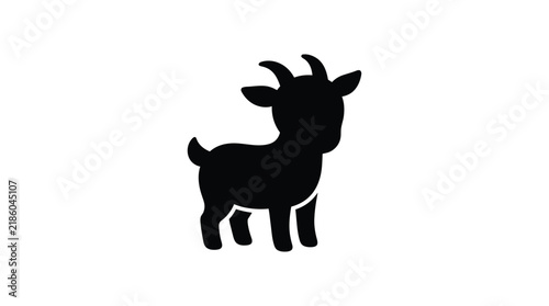 A black goat silhouette stands prominently on transparent background caprine animal