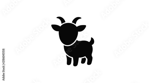 A black goat silhouette stands prominently on transparent background caprine animal