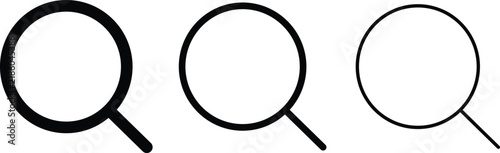 Search icon set for magnifying glass find on isolated transparent background, minimalist vector outline symbol for look discover inspect tool, clean mobile application user interface element