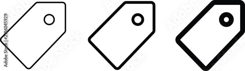Tag icon set for price label retail on isolated transparent background, minimalist vector outline symbol for store discount offer mark, clean mobile application user interface element
