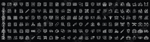 A collection of various medical and healthcare line art icons