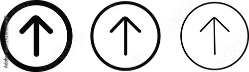 Upload icon set for up arrow circle on isolated transparent background, minimalist vector outline symbol for publish submit export file, clean mobile application user interface element