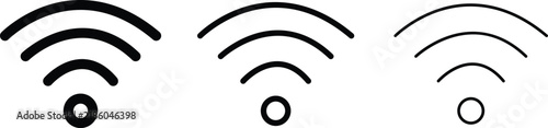 Wifi icon set for wireless signal connection on isolated transparent background, minimalist vector outline symbol for internet network access hotspot, clean mobile application user interface element
