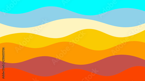 Abstract Minimalist Landscape with Layered Wavy Horizons and Vibrant Sunset Colors