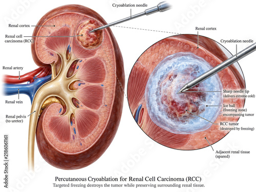 Kidney Cancer Cryoablation Procedure: Renal Cell Carcinoma Tumor Ablation with Cryoprobe and Ice Ball Formation