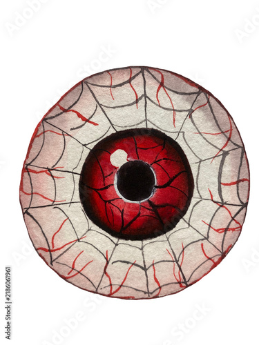 Fotografie Hand-painted watercolor illustration of a creepy floating eyeball with a vivid r