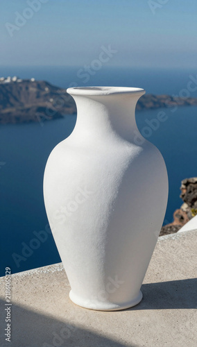 White Ceramic Vase Mediterranean Landscape Background