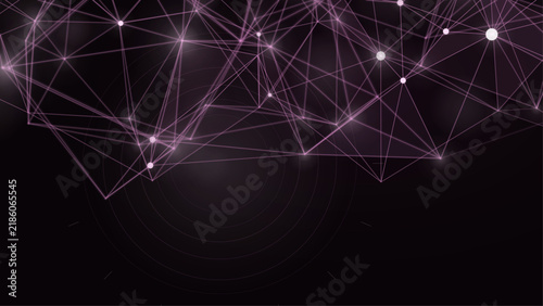 Bild auf Leinwand Deep black abstract polygon network background with a sparse plexus web of glowing nodes