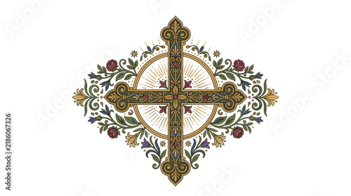 Ornate Cross with Floral Embellishments