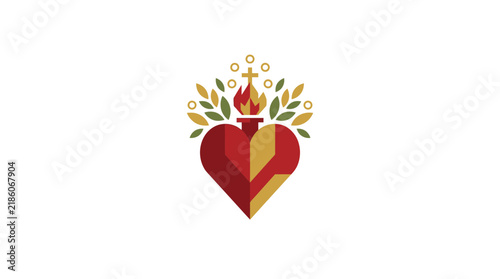 Sacred Heart Emblem with Cross and Flames Isolated