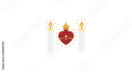 Sacred Heart of Jesus with Candles and Flames
