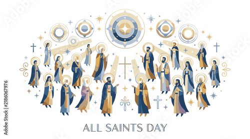 Religious Figures Gathering with Celestial Ornaments