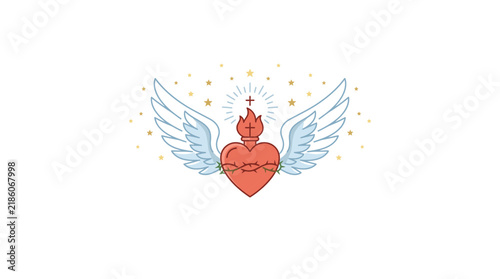 Sacred Heart with Wings and Crown of Thorns Illustration