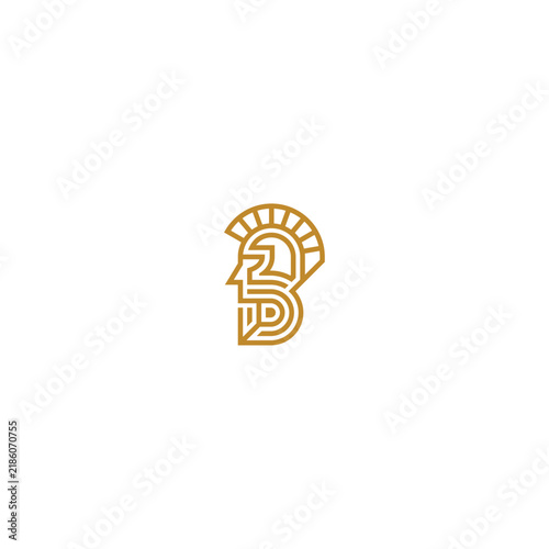 Head of a Spartan with the letter D logo design.