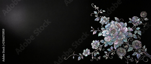 Korean Mother-of-Pearl Floral Inlay on Black Lacquer Background